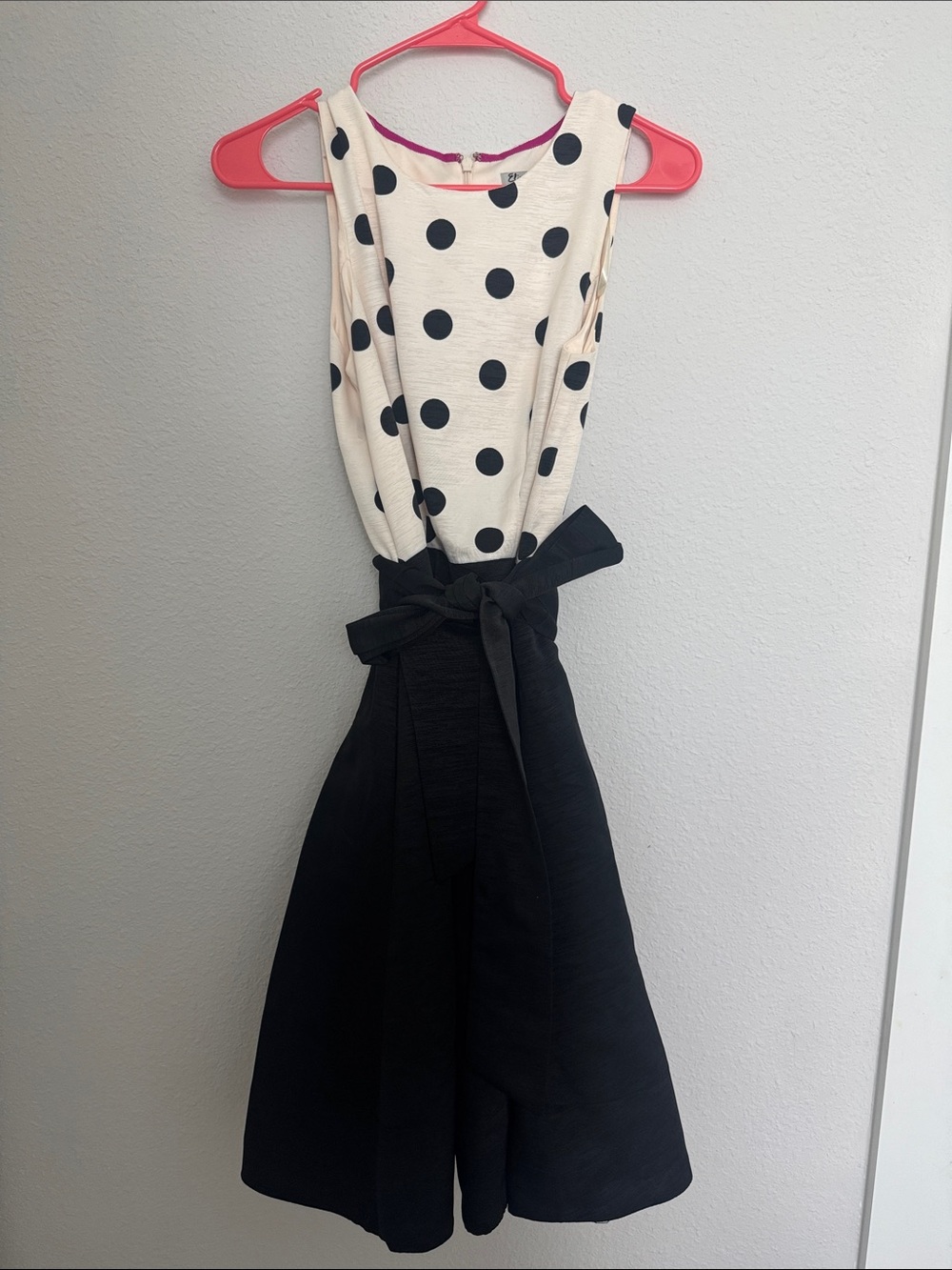 Eliza J Black and Cream Polka Dot Fit-and-Flare Dress